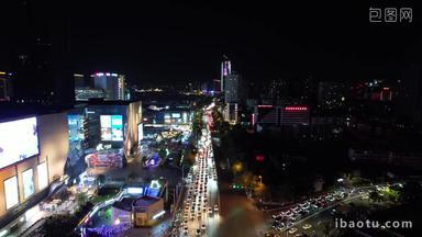 云南昆明城市夜景拥堵交通航拍